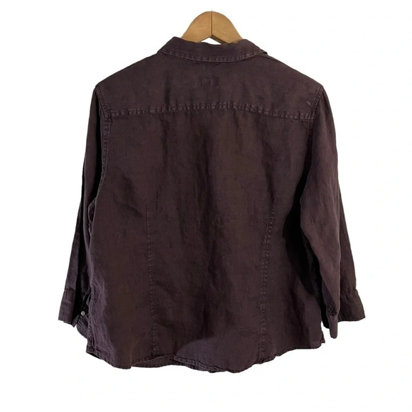 Talbots Chocolate Brown Irish Linen Button Up Shirt XL Pleating Details Collared - Picture 2 of 8
